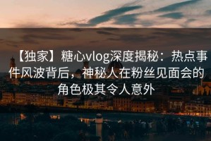 【独家】糖心vlog深度揭秘：热点事件风波背后，神秘人在粉丝见面会的角色极其令人意外