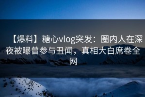 【爆料】糖心vlog突发：圈内人在深夜被曝曾参与丑闻，真相大白席卷全网