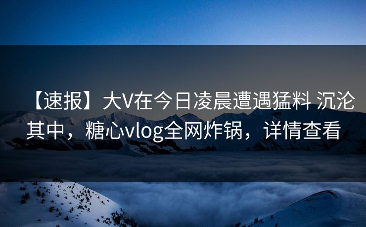【速报】大V在今日凌晨遭遇猛料 沉沦其中，糖心vlog全网炸锅，详情查看
